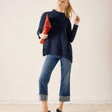 Women's travel-friendly navy mockneck eversoft knit sweater with a relaxed fit.