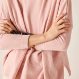 Ballet pink relaxed fit eversoft knit mockneck sweater with ribbed detailing