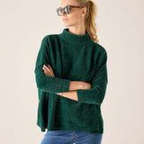 Everglade green mockneck knit sweater with a textured finish.