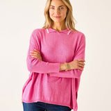 Women's Cotton Pink Polo Sweater with White Trim