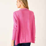 Women's Cotton Pink Polo Sweater with White Trim