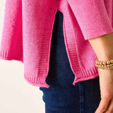 Women's Cotton Pink Polo Sweater with White Trim