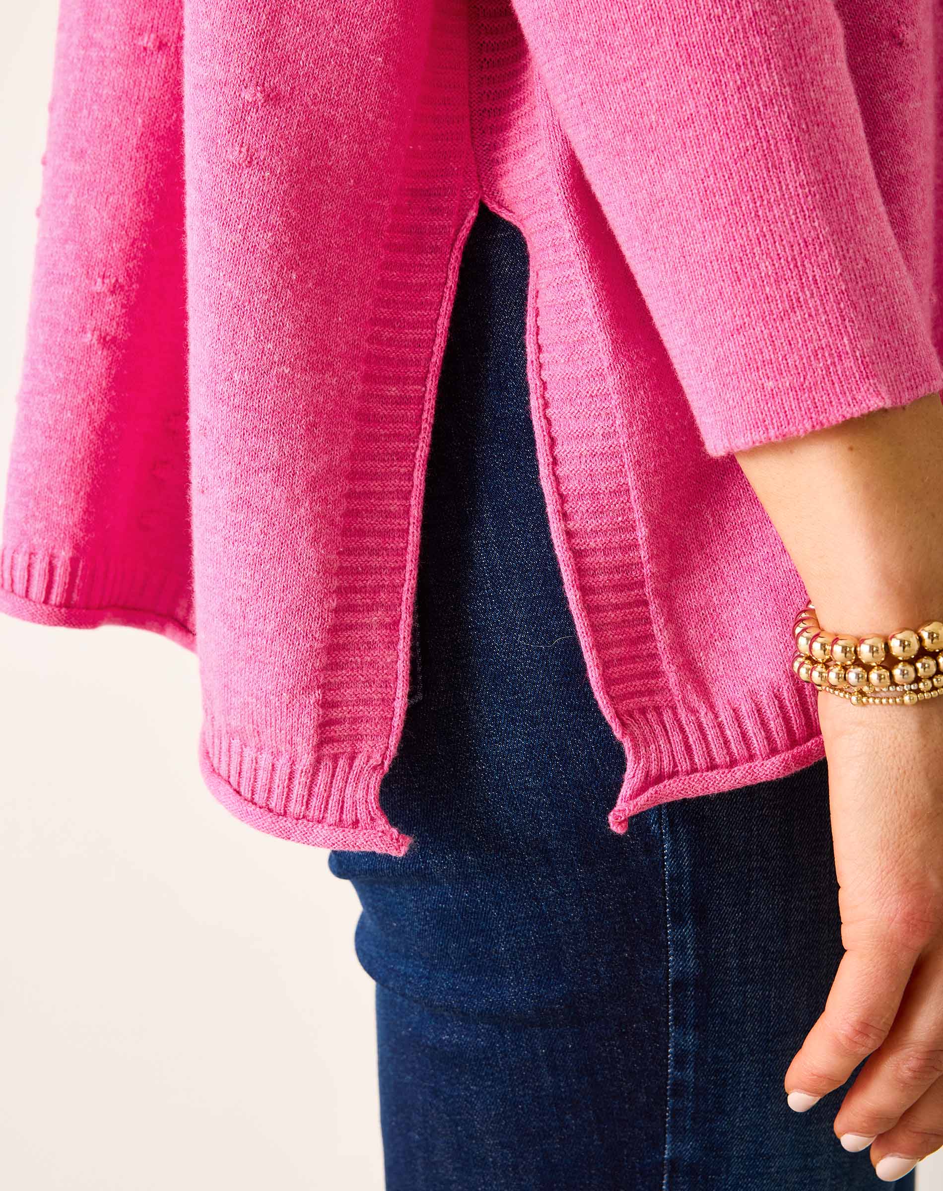Women's Cotton Pink Polo Sweater with White Trim