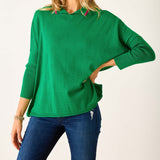 Women's Cotton Green Polo Sweater with Pink Trim