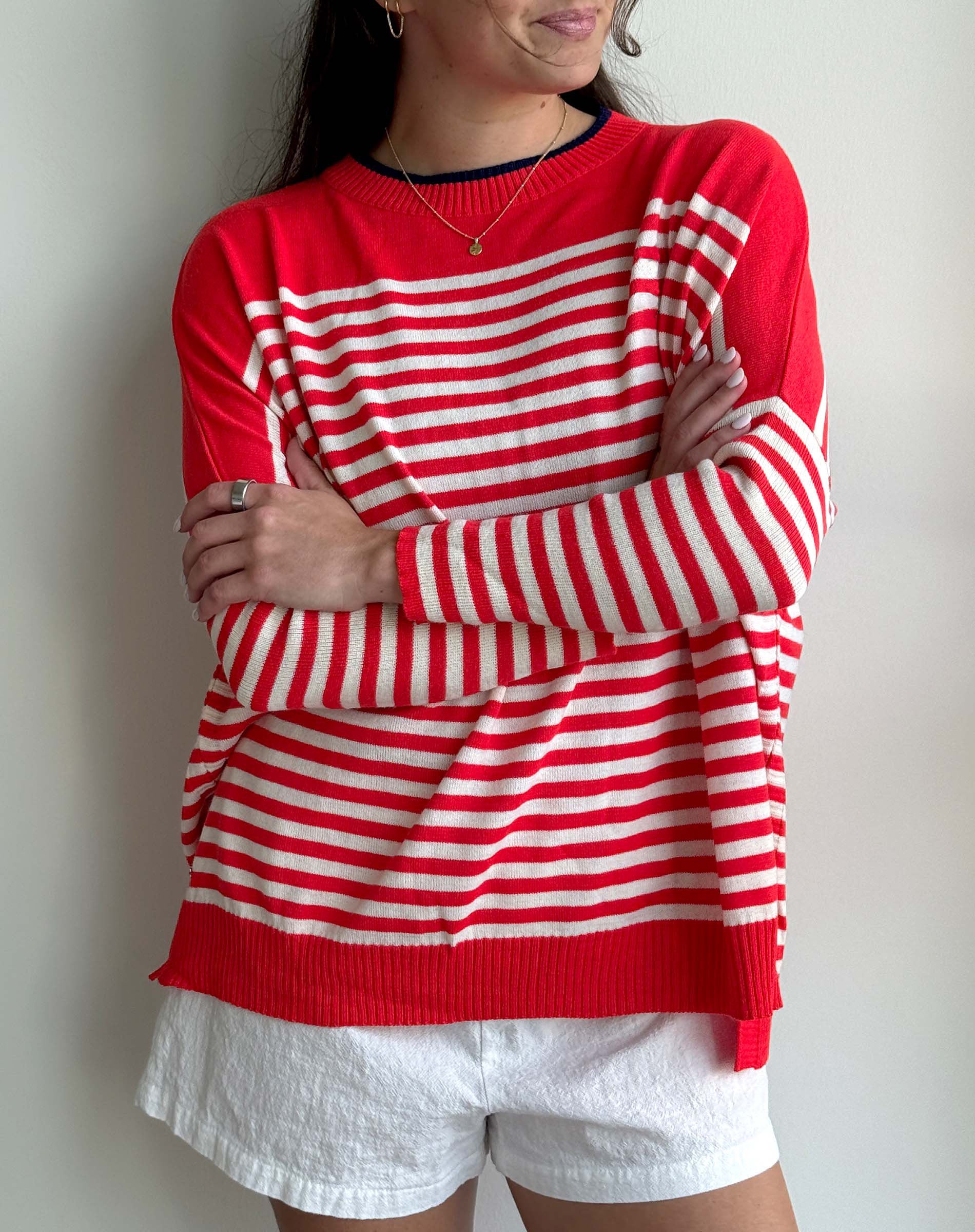 Catalina Modern Crew Red White Striped Sweater