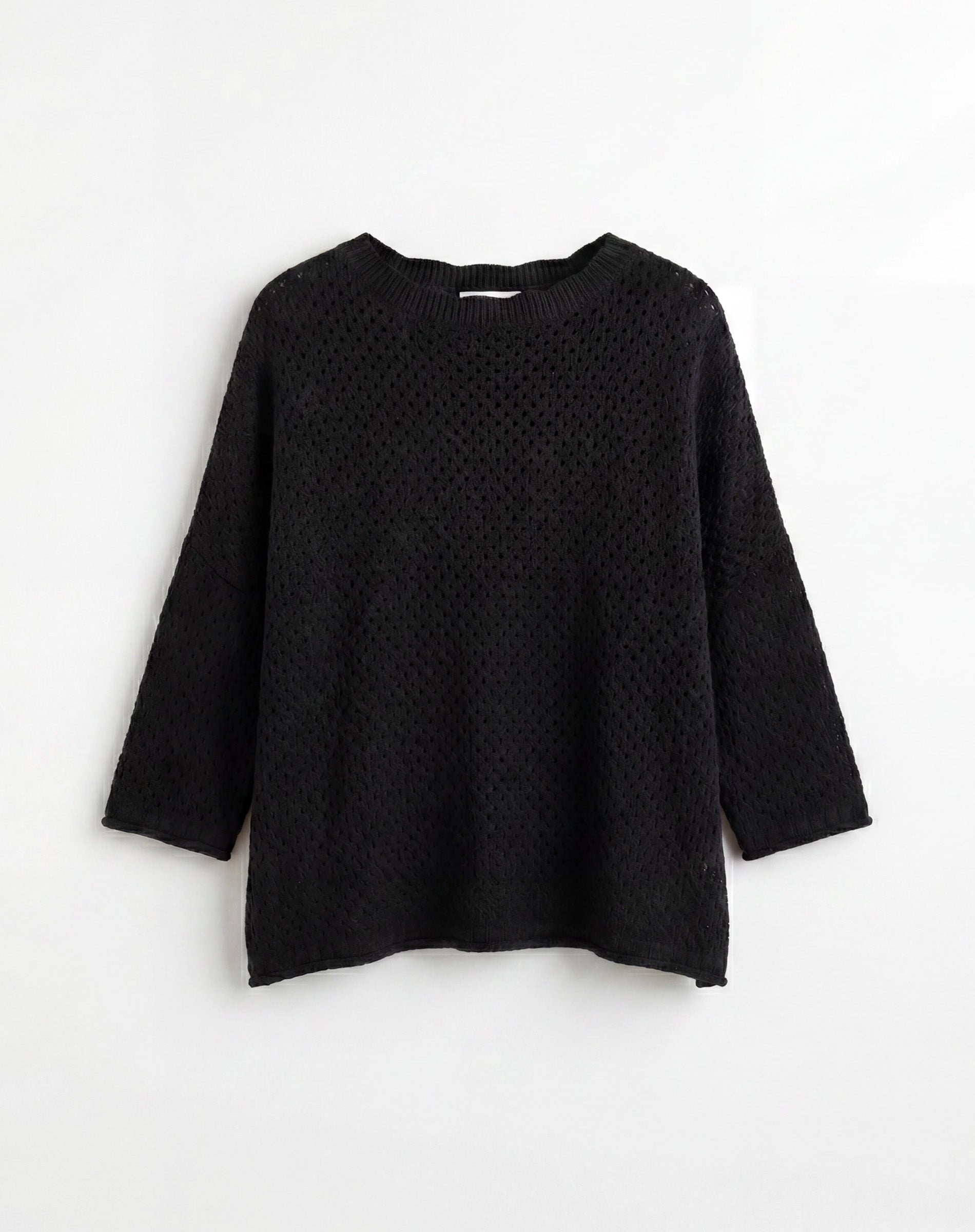 Black textured sweater on a white background