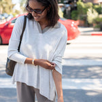 Women's White Brown Collared V-Neck Sweater One Size