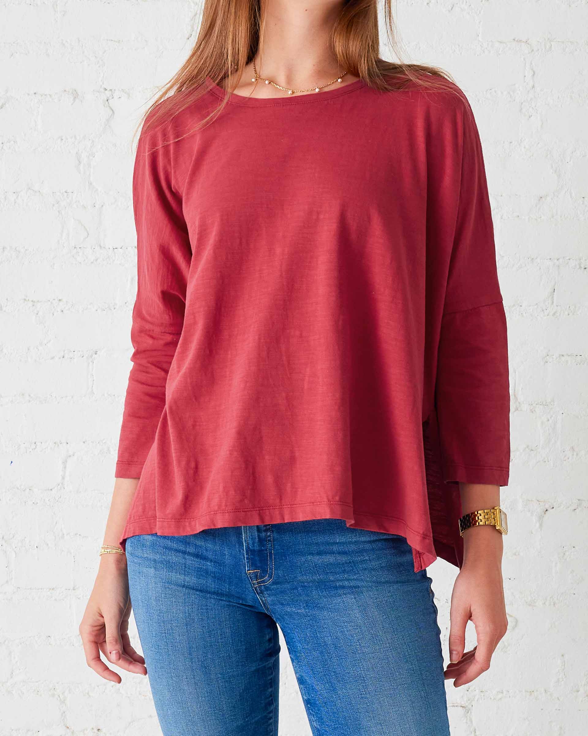 Women's Red Slub Tee One Size Side Slits