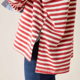 Red and white striped shirt with a plain background