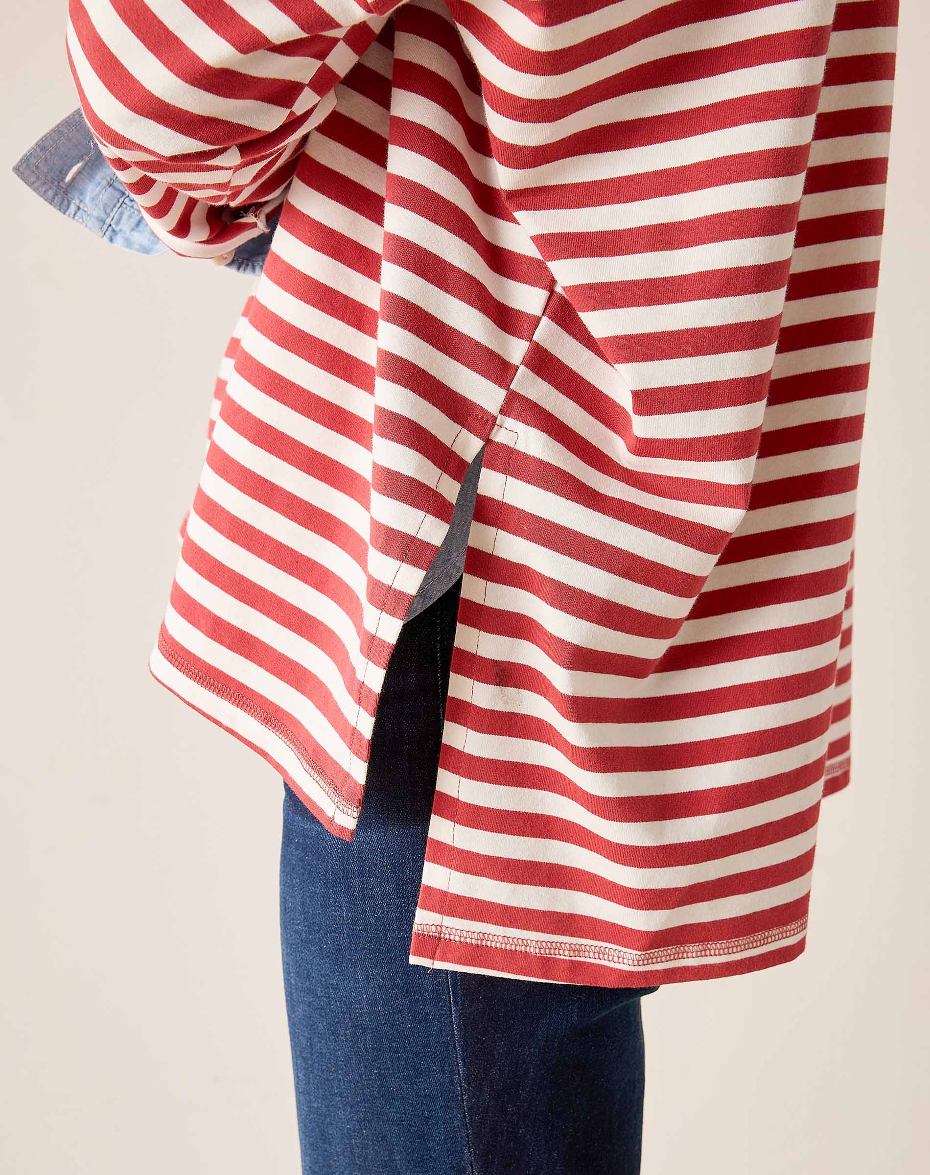 Red and white striped shirt with a plain background