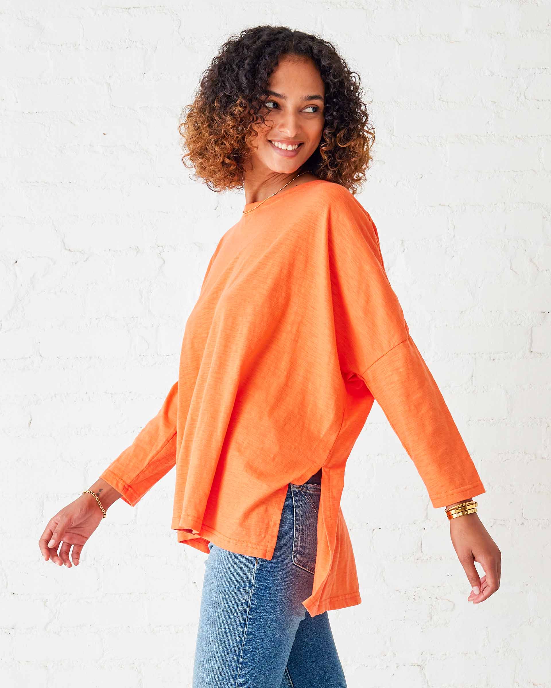 Women's Orange Slub Tee One Size Side Slits