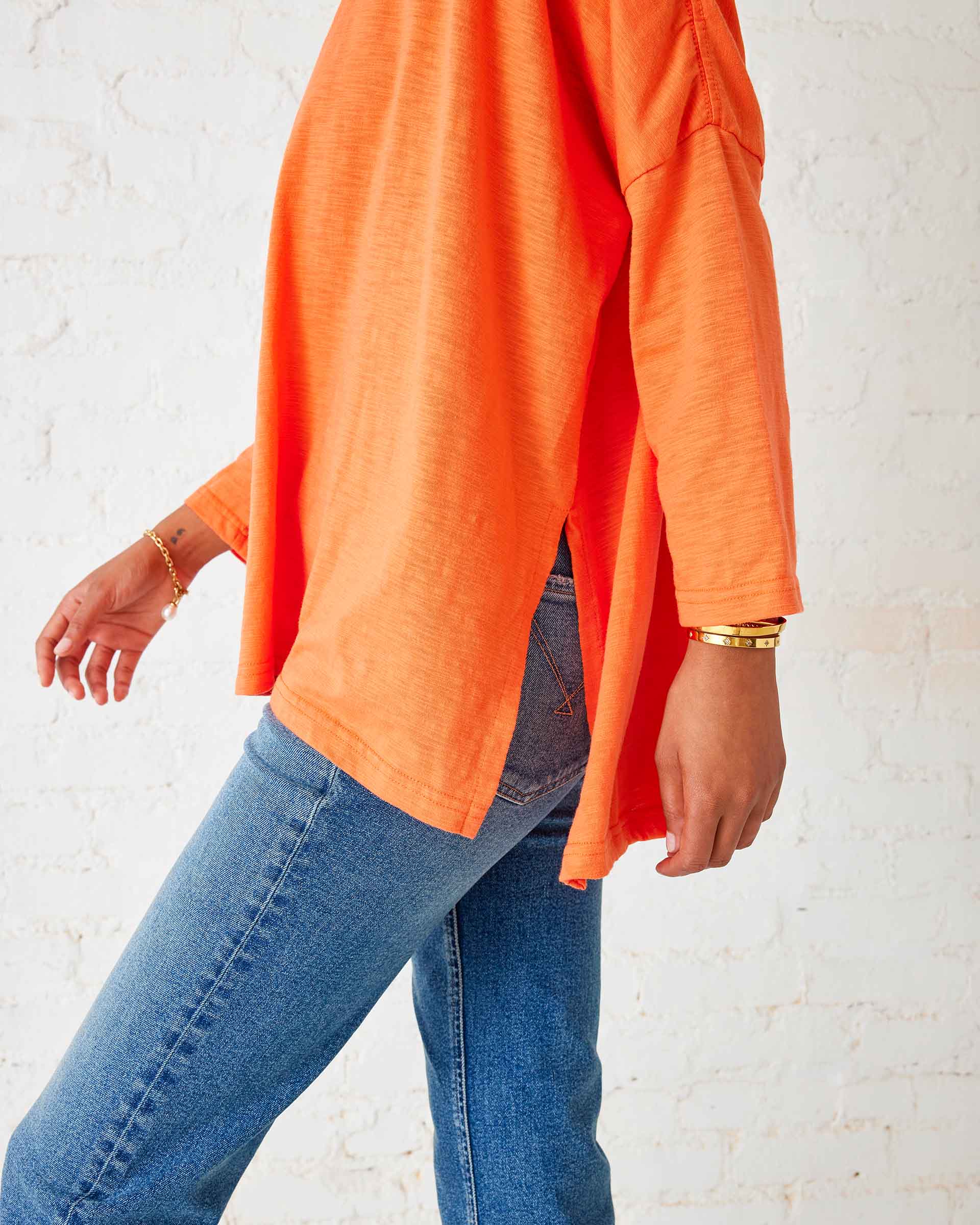 Women's Orange Slub Tee One Size Side Slits