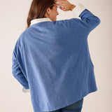 MERSEA women's travel-friendly indigo sunwashed oversized tee with drop shoulder and relaxed fit.