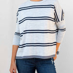 Women's Oversized Fall Sweater Grey Navy Stripes