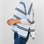 Women's Oversized Fall Sweater Grey Navy Stripes