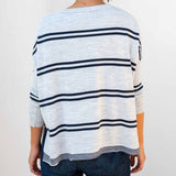 Women's Oversized Fall Sweater Grey Navy Stripes