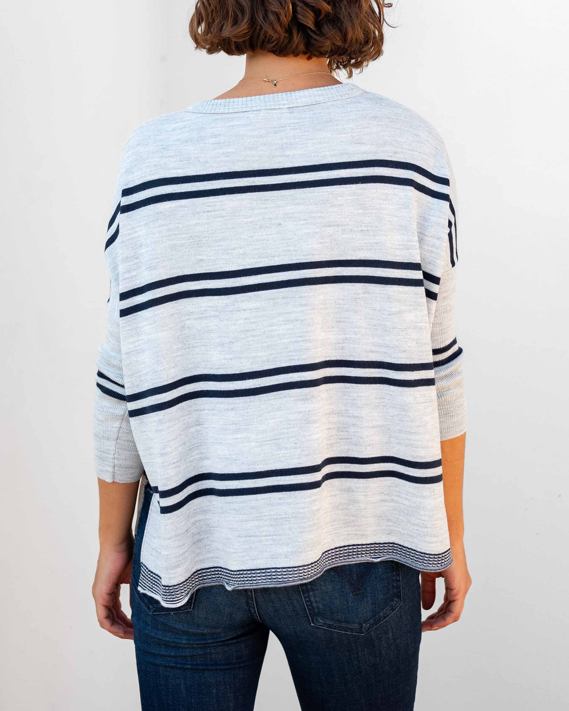 Women's Oversized Fall Sweater Grey Navy Stripes