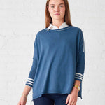 Women's Blue White Sporty Oversized Sweater