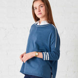 Women's Blue White Sporty Oversized Sweater