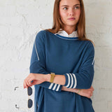 Women's Blue White Sporty Oversized Sweater