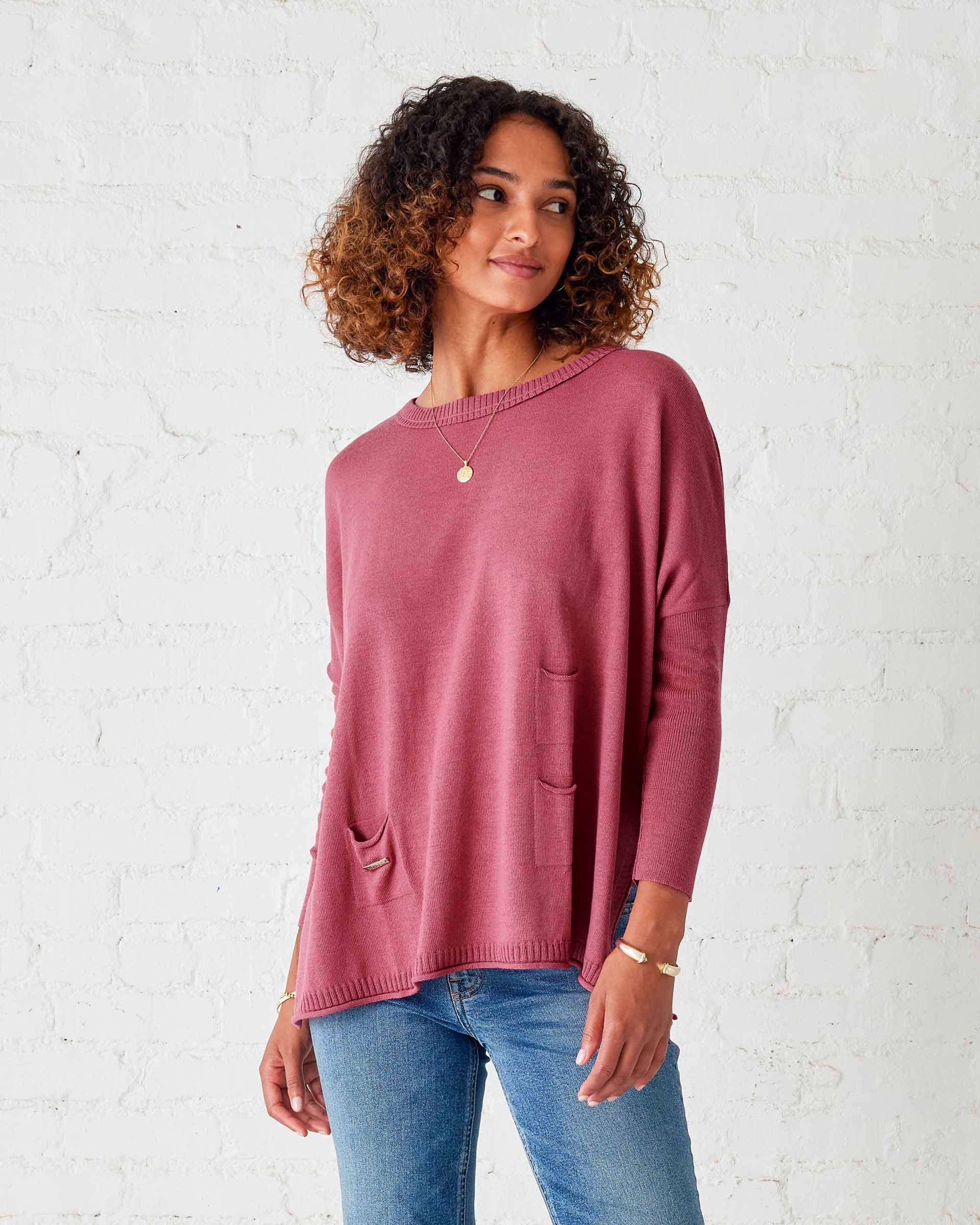 Women's Brown Oversized Rose Pink Sweater