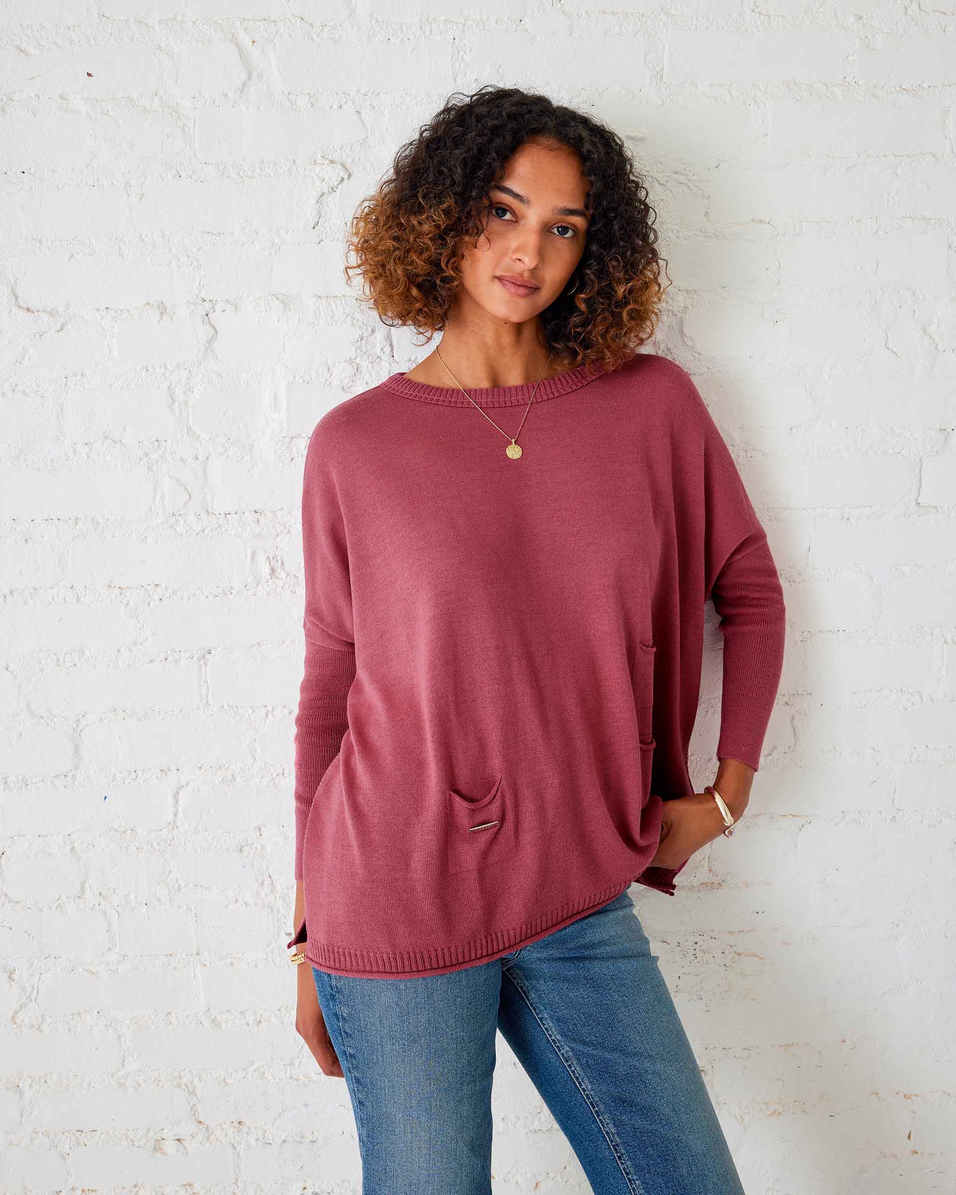 Women's Brown Oversized Rose Pink Sweater