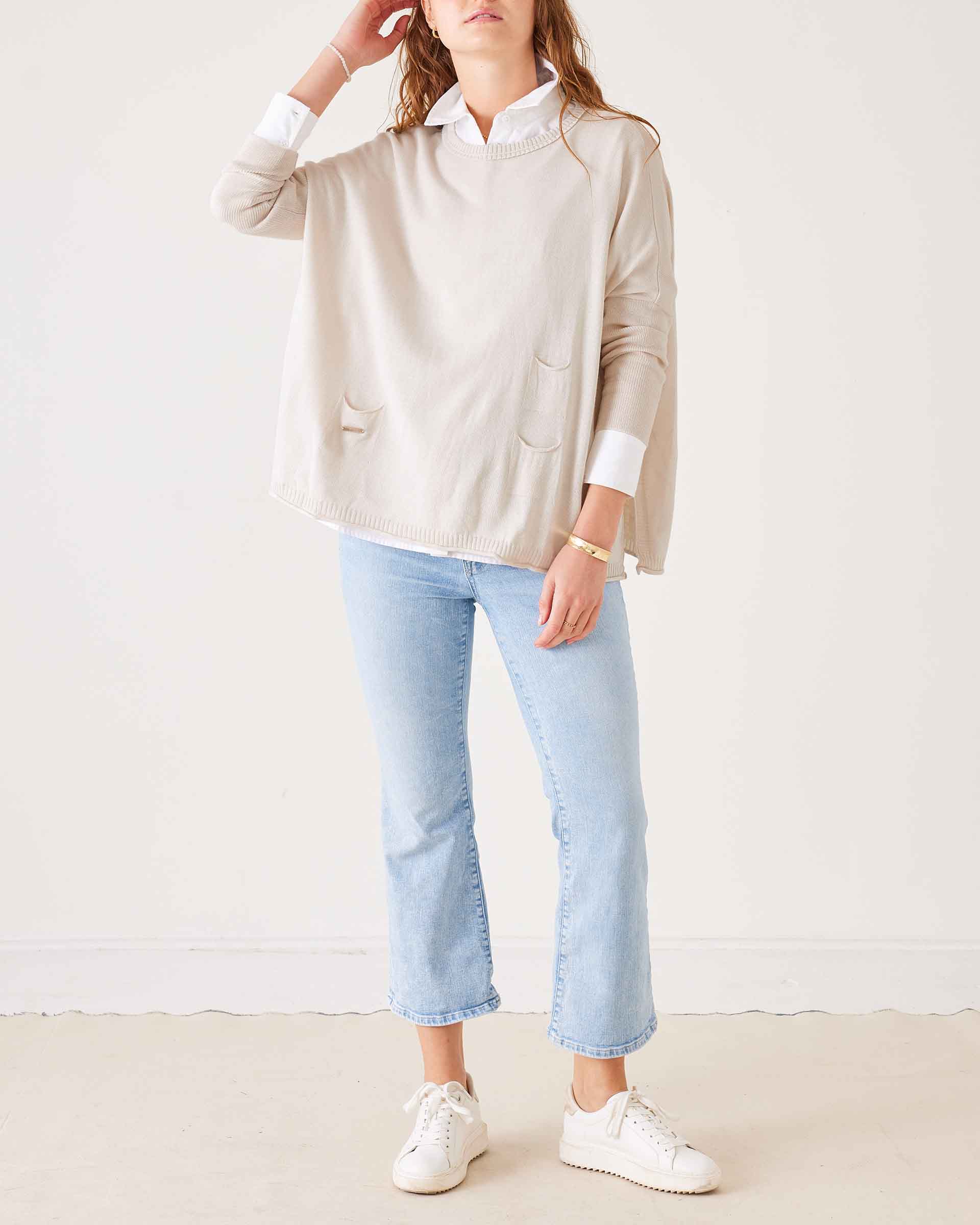 Women's Light Tan Oversized Lightweight Sweater