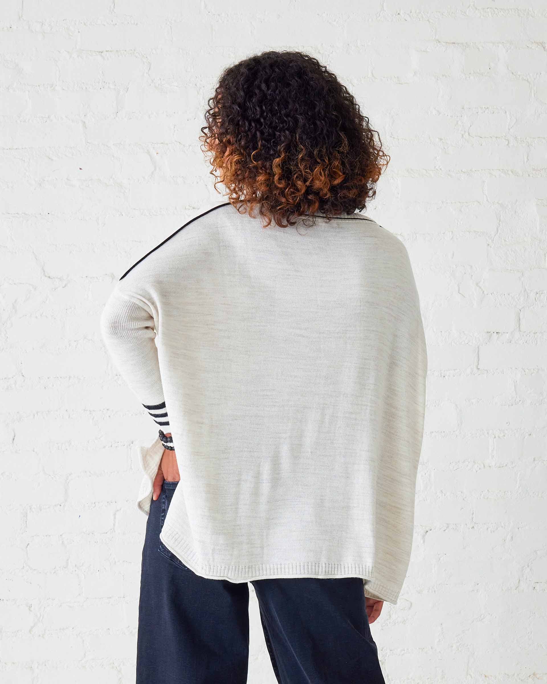 Women's White Black Sporty Oversized Sweater