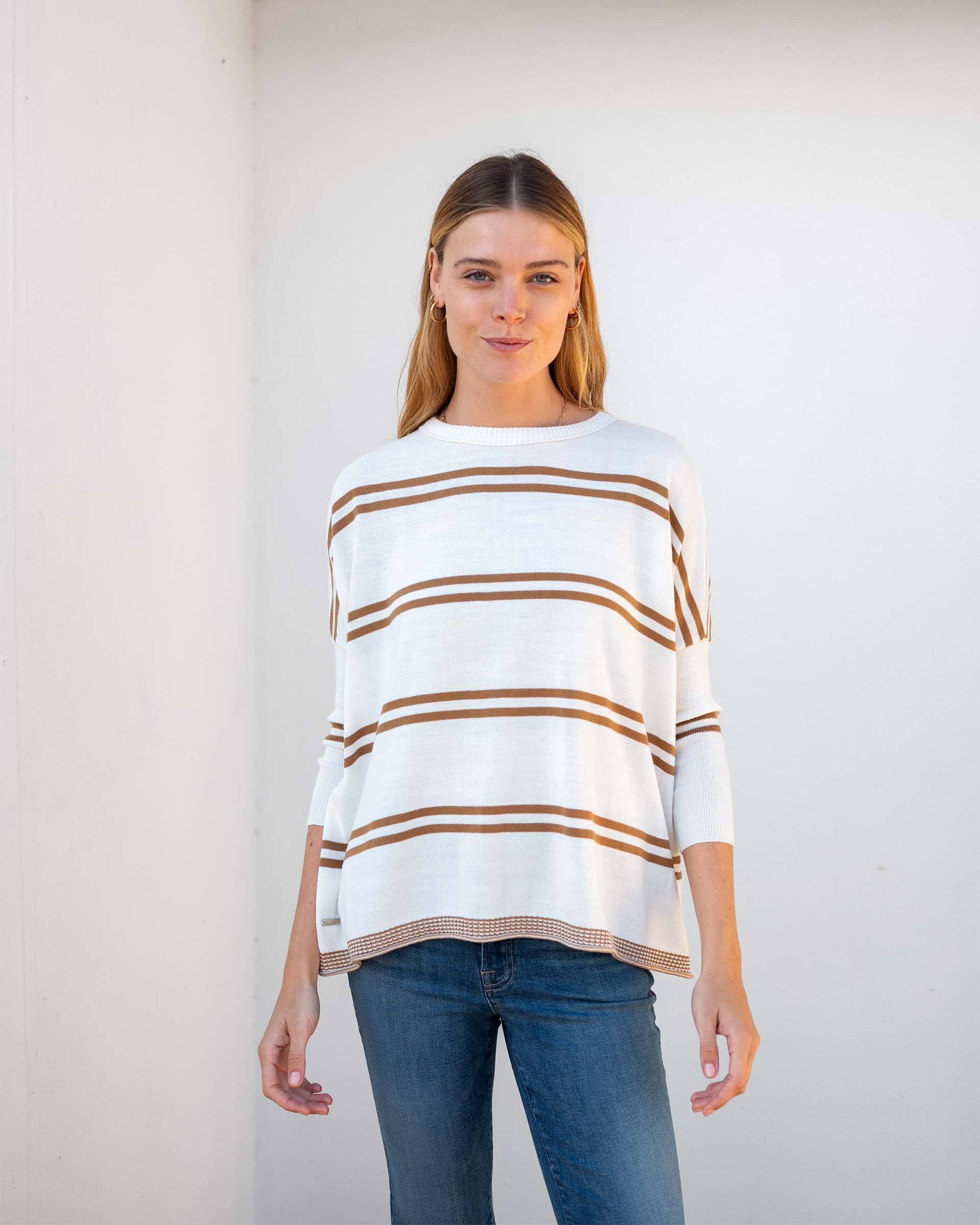 Women's Oversized Fall Sweater Brown Stripes