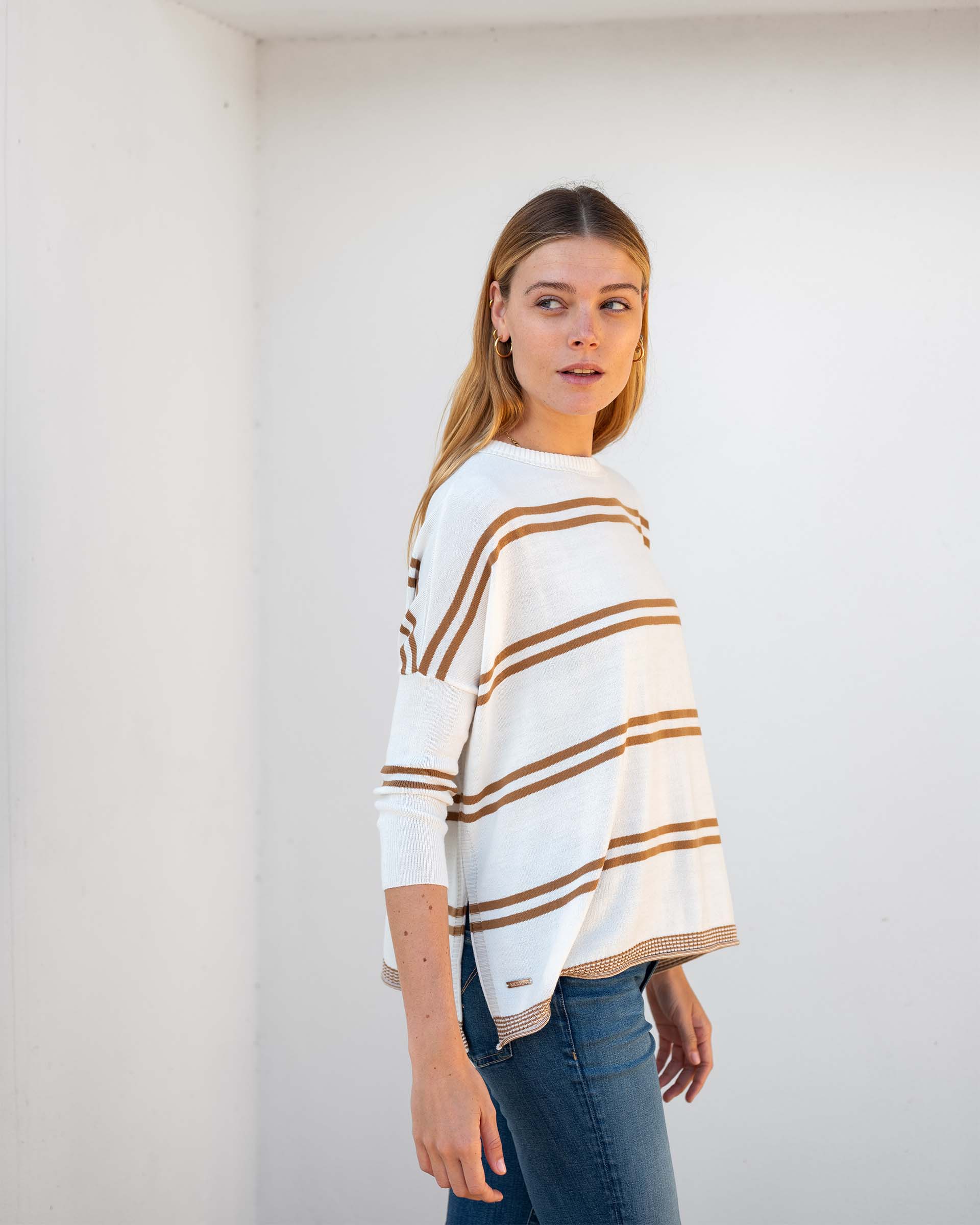 Women's Oversized Fall Sweater Brown Stripes