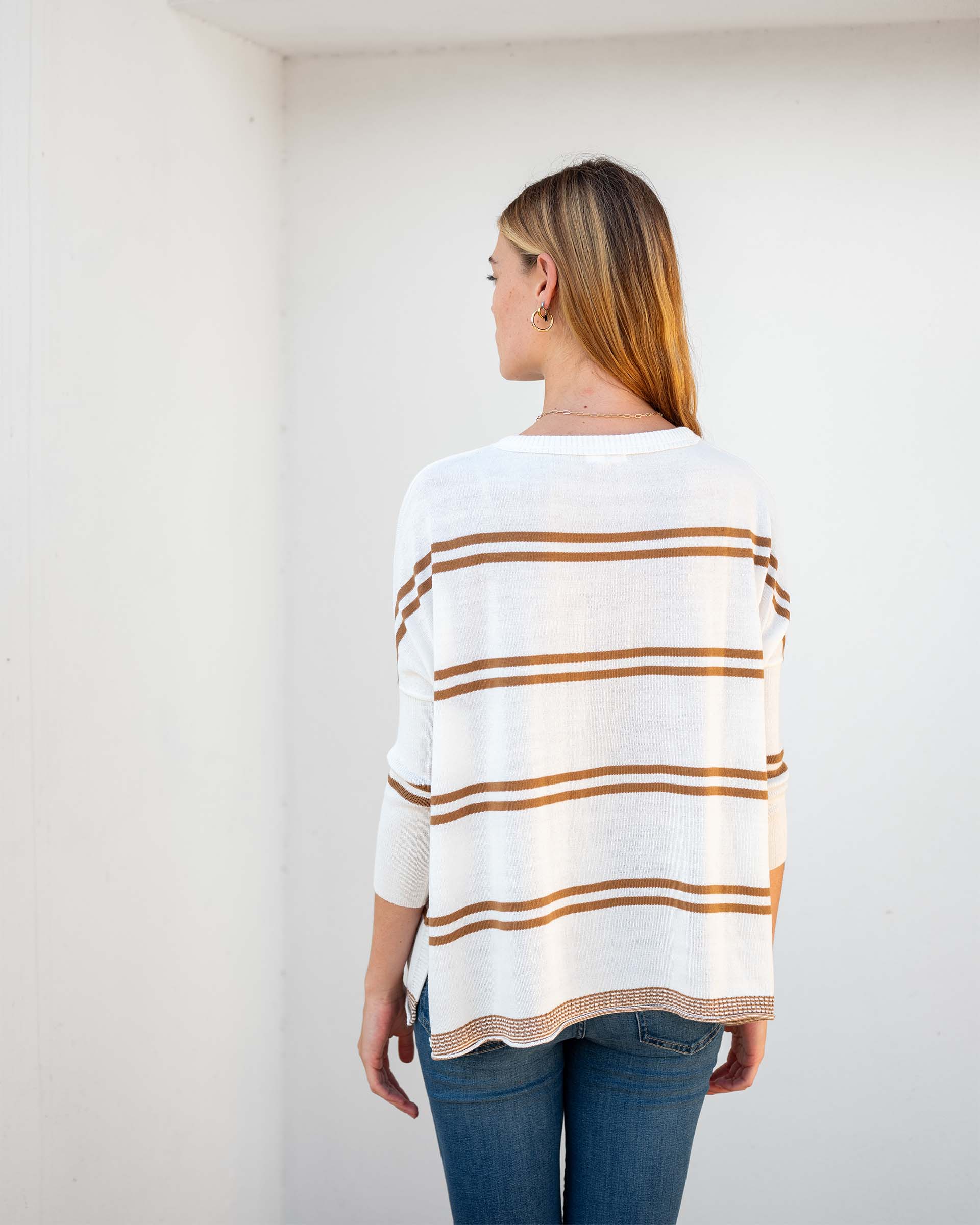 Women's Oversized Fall Sweater Brown Stripes