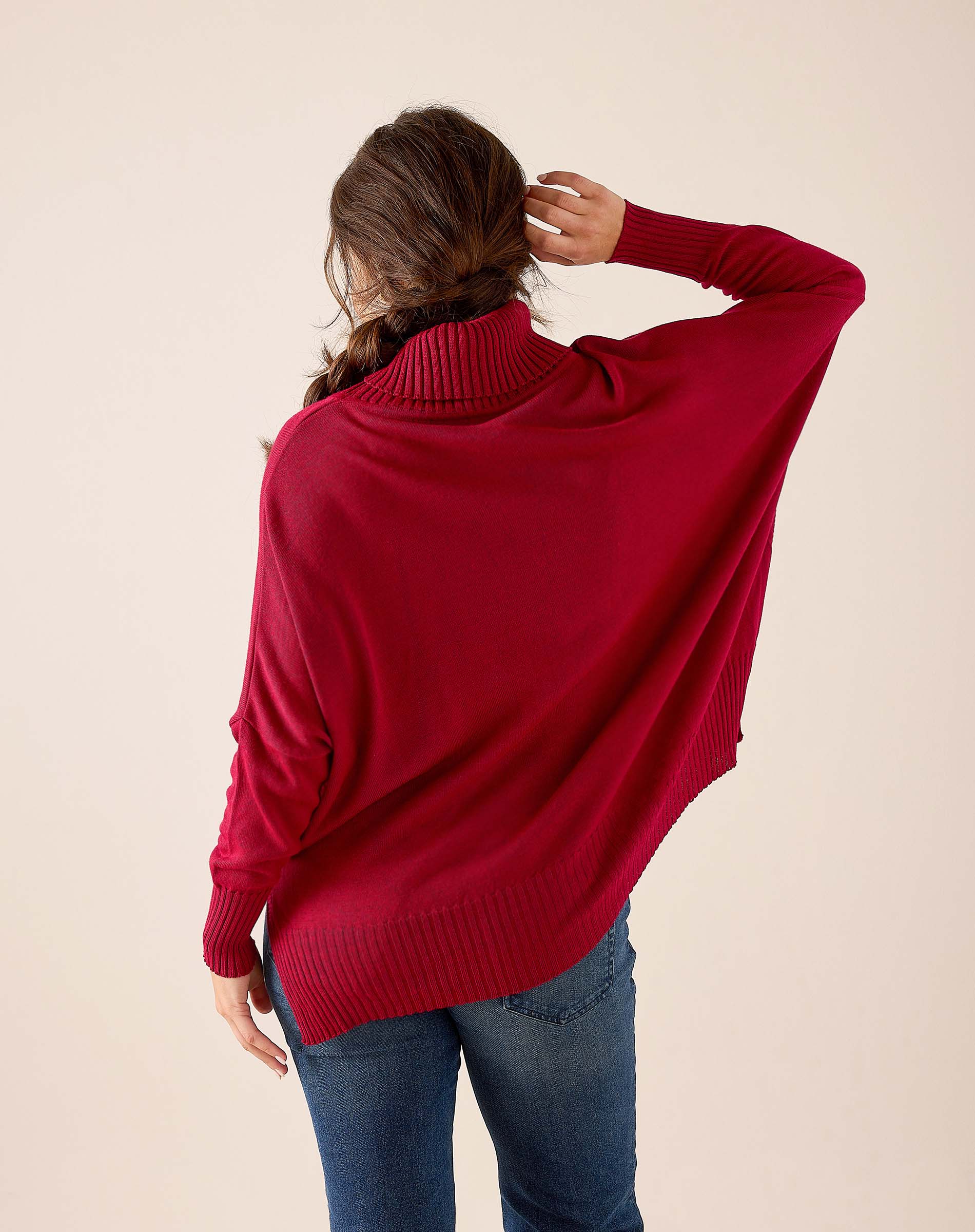 Wine red knit turtleneck sweater