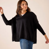Black V-neck oversized knit sweater