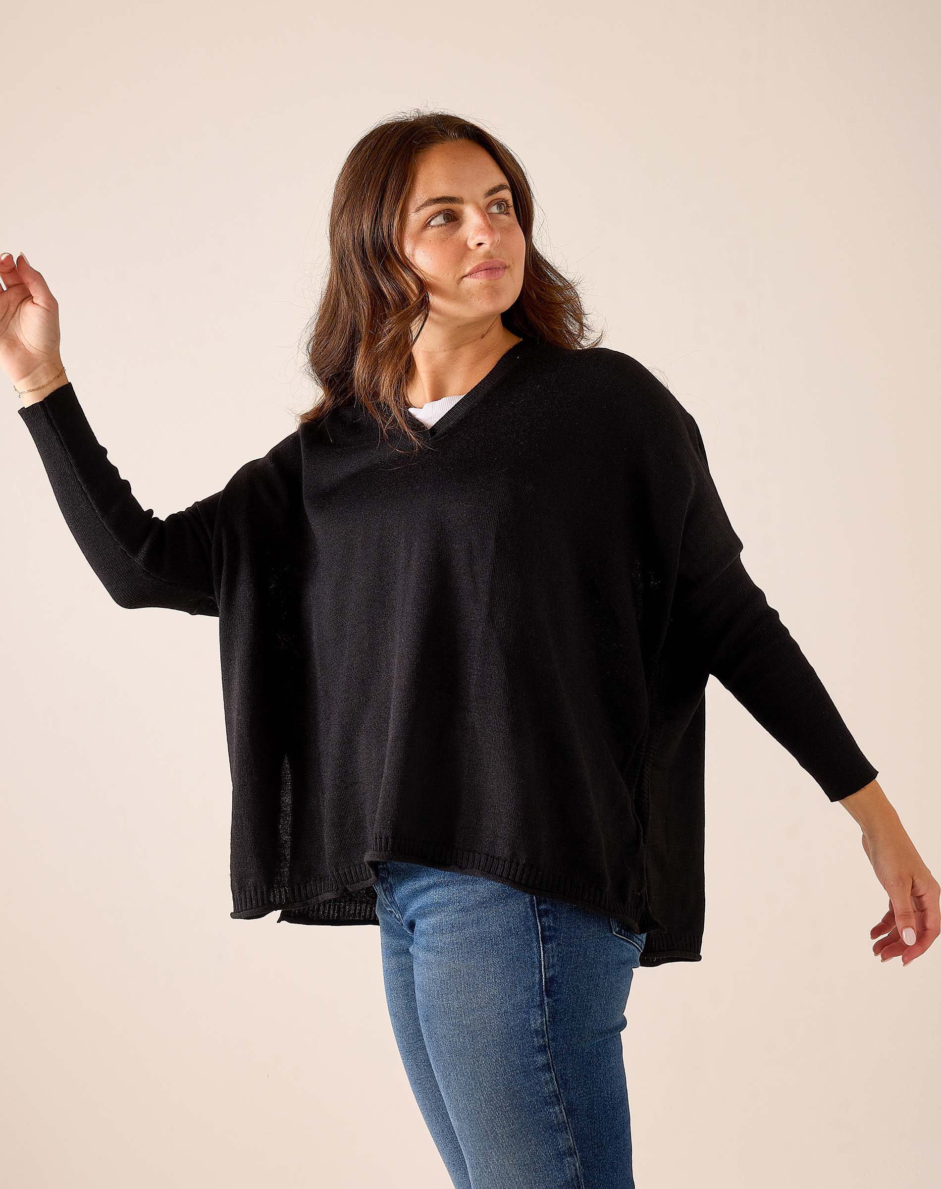 Black V-neck oversized knit sweater