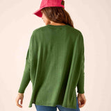 Emerald green knit V-neck sweater with a relaxed fit.