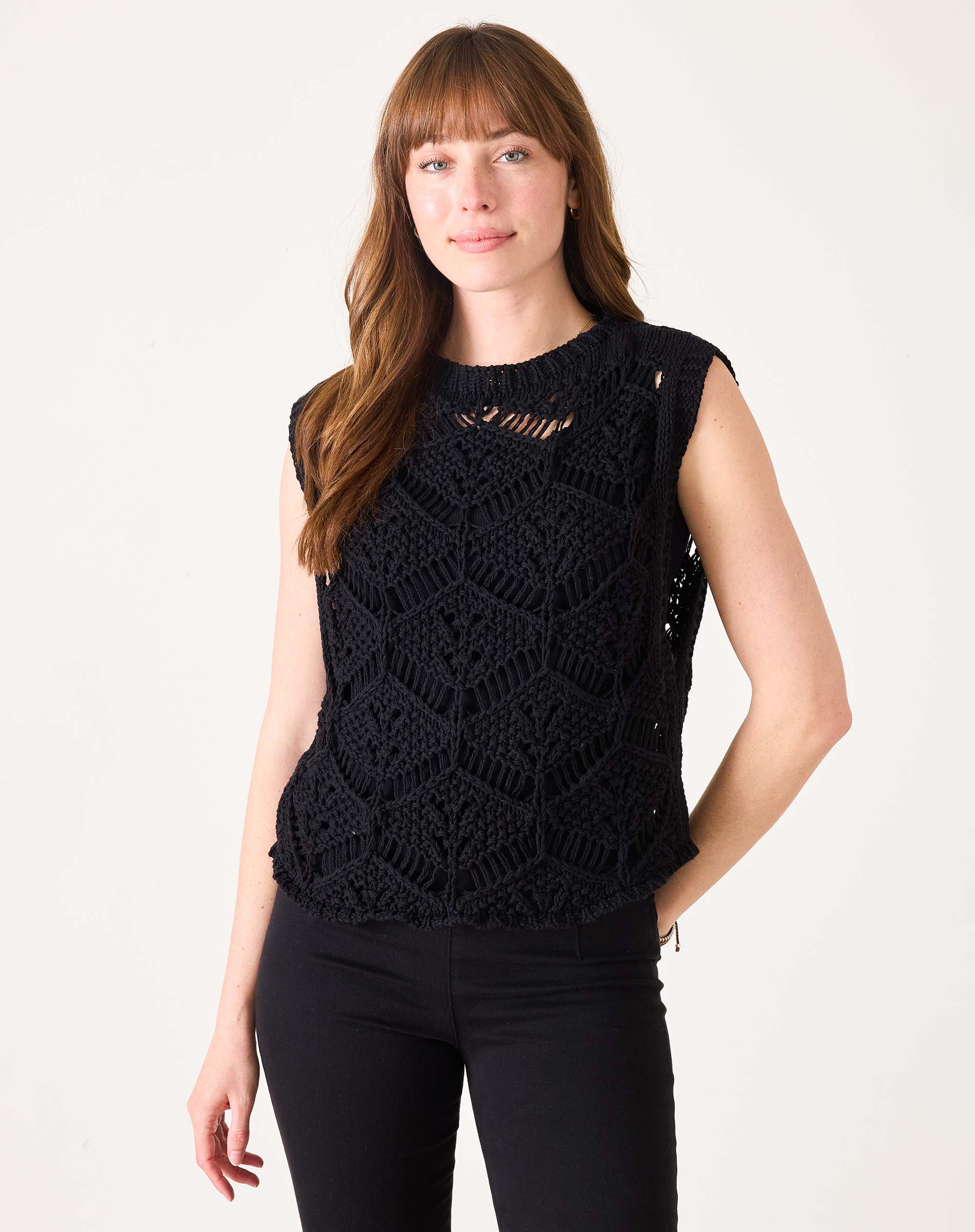 Women's Black Crochet Vest