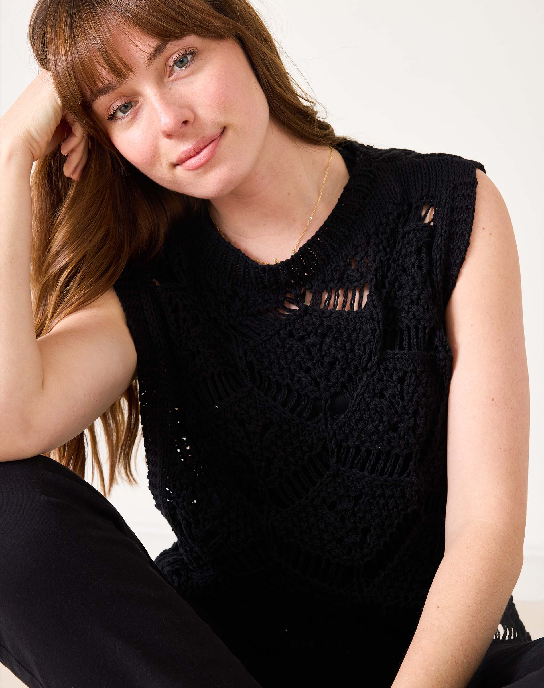 Women's Black Crochet Vest