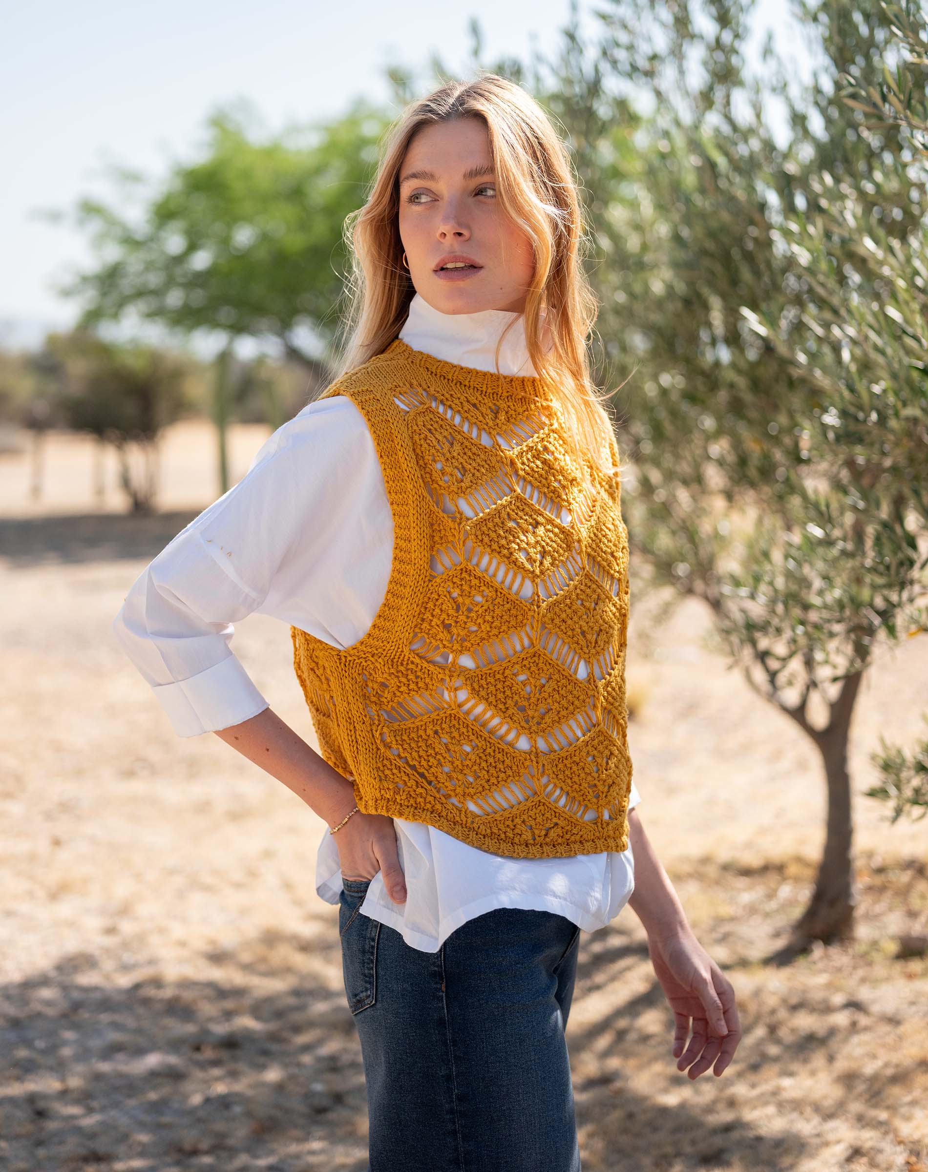 Women's Yellow Crochet Vest