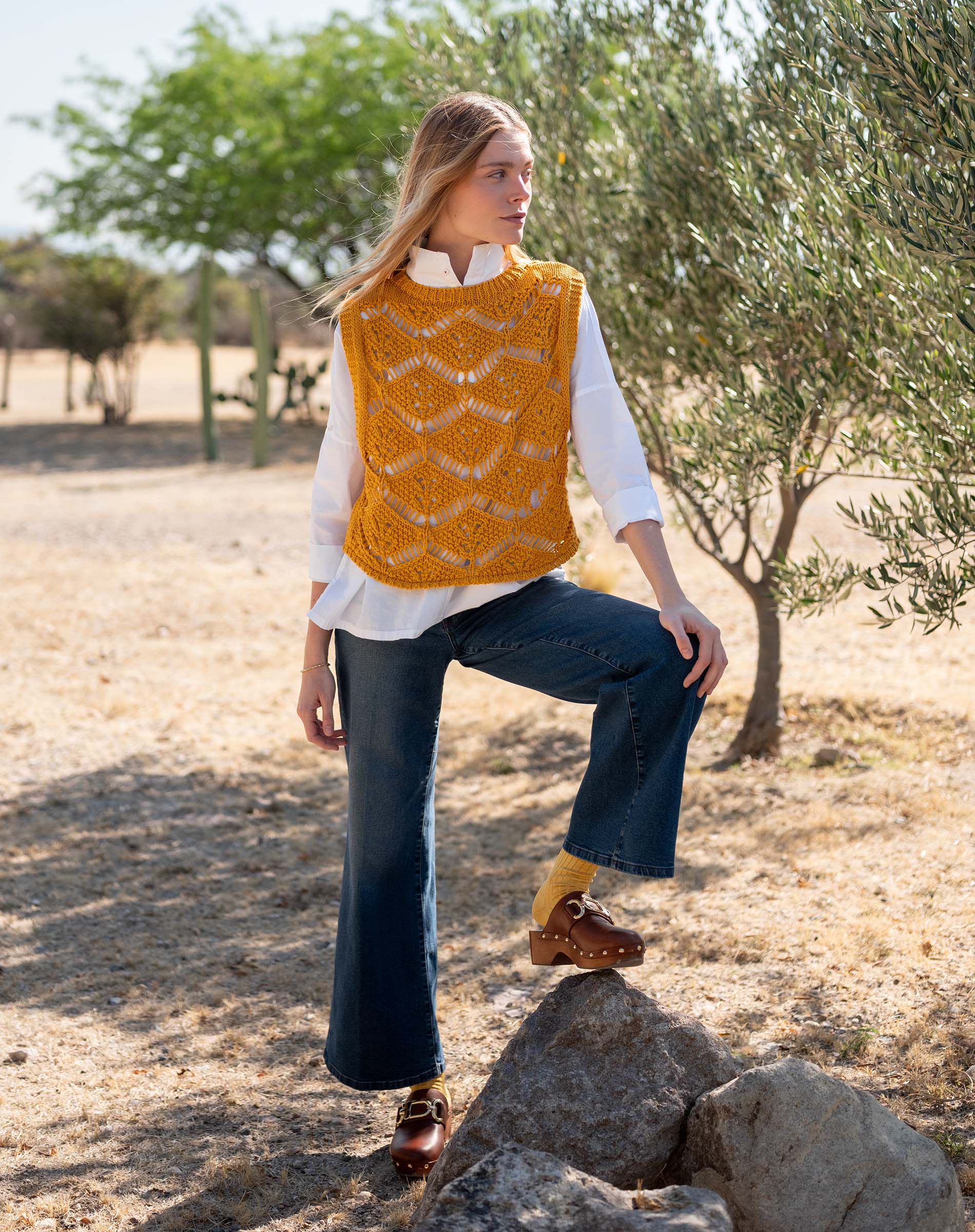 Women's Yellow Crochet Vest