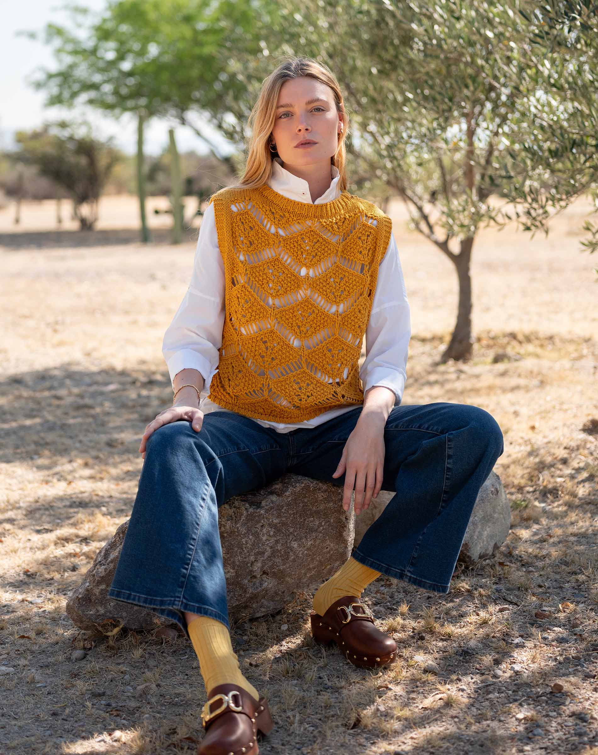 Women's Yellow Crochet Vest