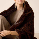 Brown leopard print faux fur blanket.