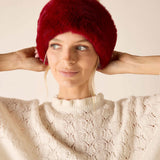 Women's travel-friendly garnet red faux fur headband.