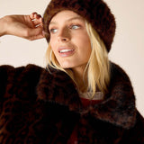 Leopard print faux fur headband in dark brown.