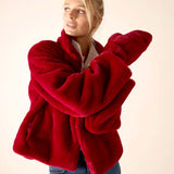 Garnet red faux fur coat