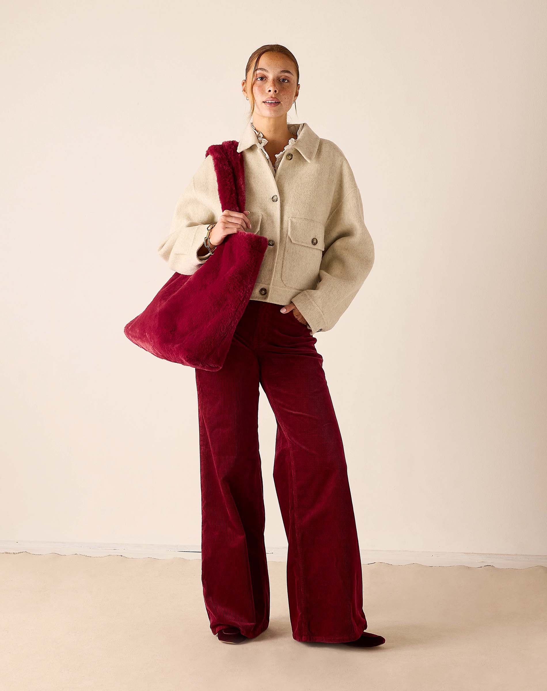 Garnet faux fur tote bag