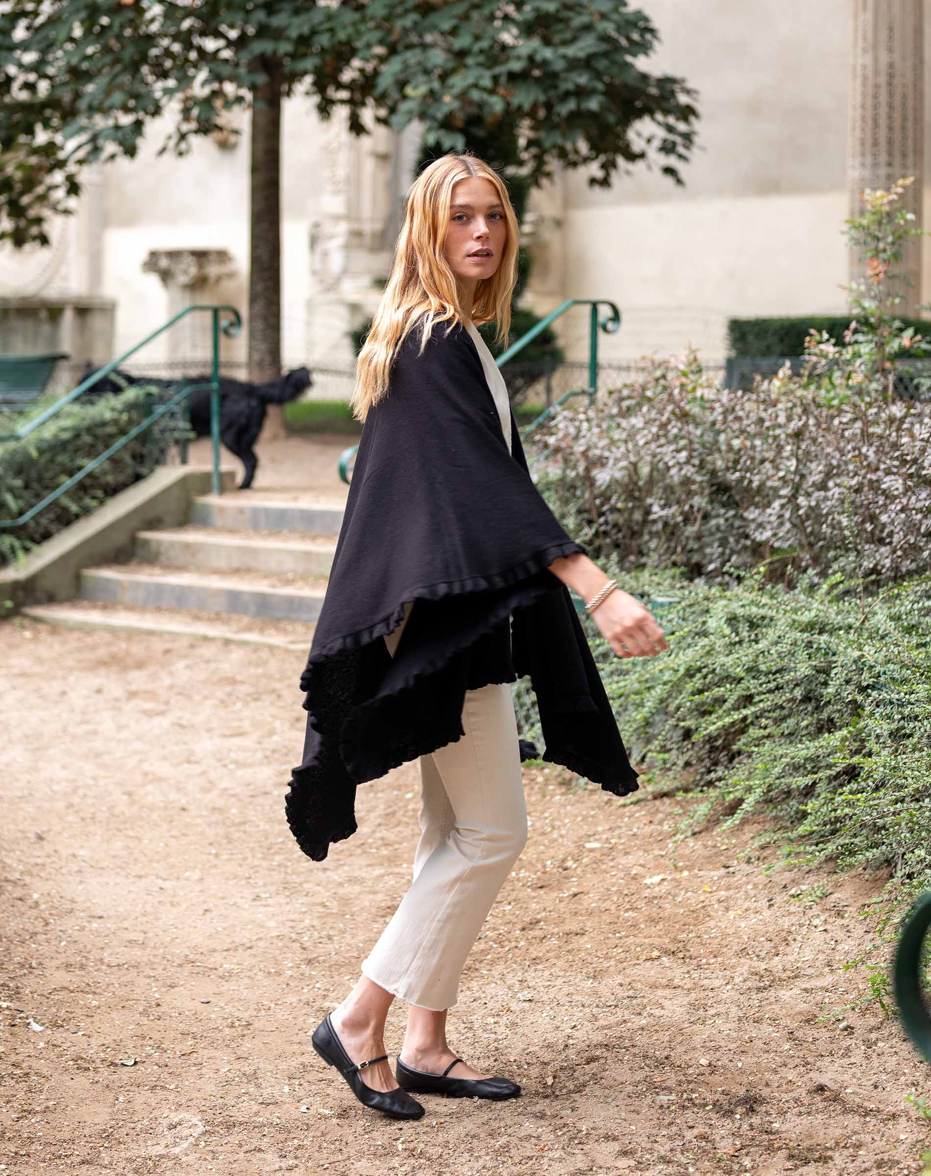 Women's Black Ruffle Travel Wrap