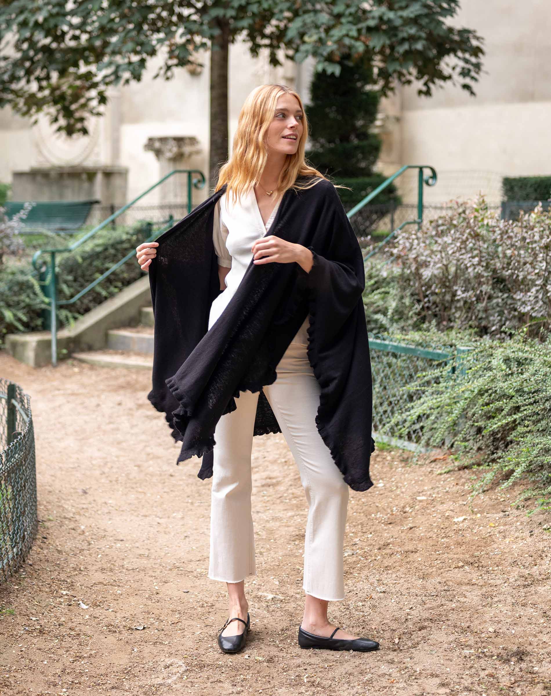 Women's Black Ruffle Travel Wrap