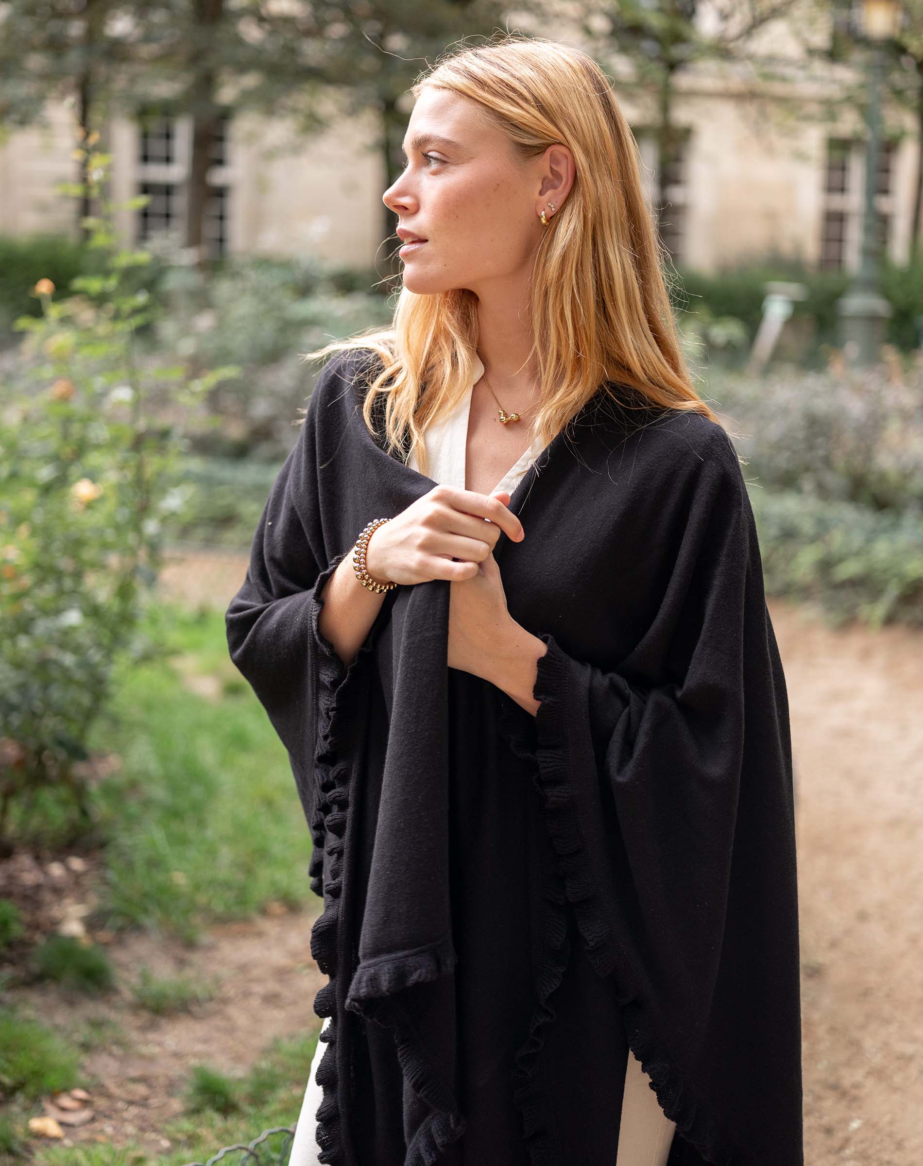 Women's Black Ruffle Travel Wrap