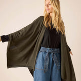 MERSEA women's travel-friendly olive wrap featuring a draped silhouette and soft texture.