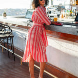 Women's Red Striped Button Down Dress